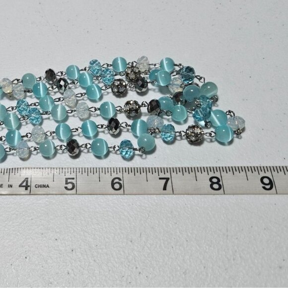 Monet Beaded Necklace Blue Cats Eye Iridescent Glass Bead Disco Fire Ball Women - Picture 8 of 8